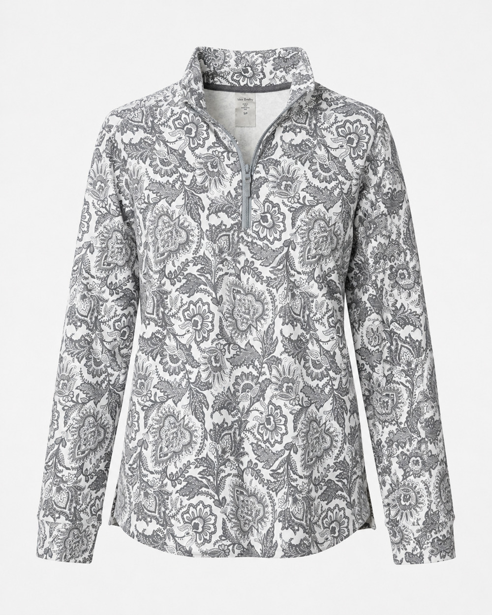 Vera Bradley Women's Small Gray White Floral 1/4 Zip Pullover Stretch Top